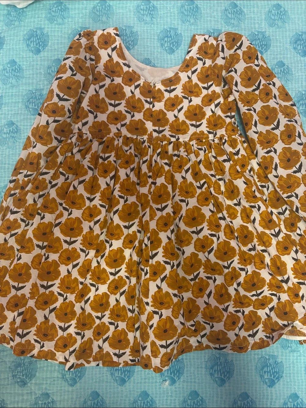 Pink Chicken Mustard Floral Long-Sleeve Kids Dress